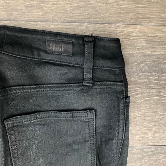 Paige Hoxton Ultra Skinny Jeans Button Fly Black Fog Luxe Coating High Waist - Picture 9 of 15